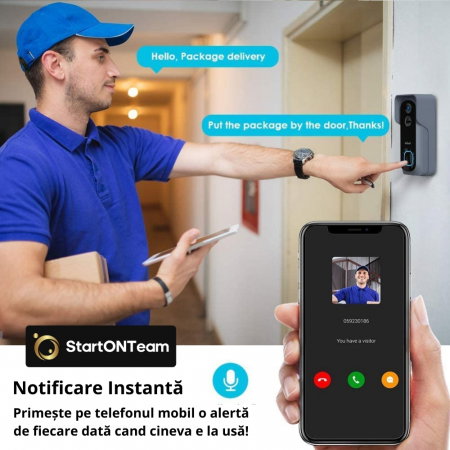 Interfon Video Smart de Exterior cu Cameră HD, Senzor Mișcare și Night Vision, Fără Fir [3]