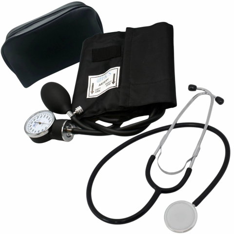 Tensiometru Manual, Clasic, cu Manseta de Brat, Aparat Mecanic Profesional pentru Monitorizare de Tensiune Arteriala, cu Stetoscop si Geanta de Depozitare, Negru
