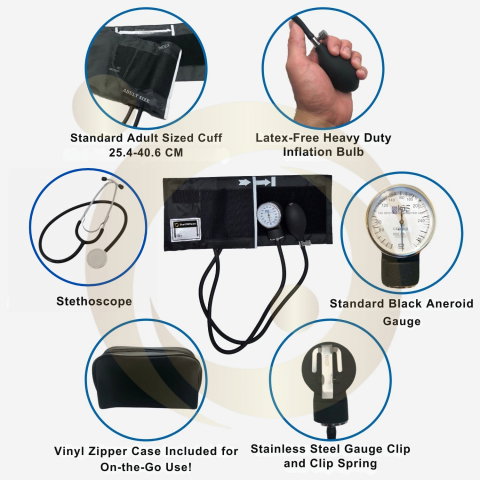 Tensiometru Manual, Clasic, cu Manseta de Brat, Aparat Mecanic Profesional pentru Monitorizare de Tensiune Arteriala, cu Stetoscop si Geanta de Depozitare, Negru [9]