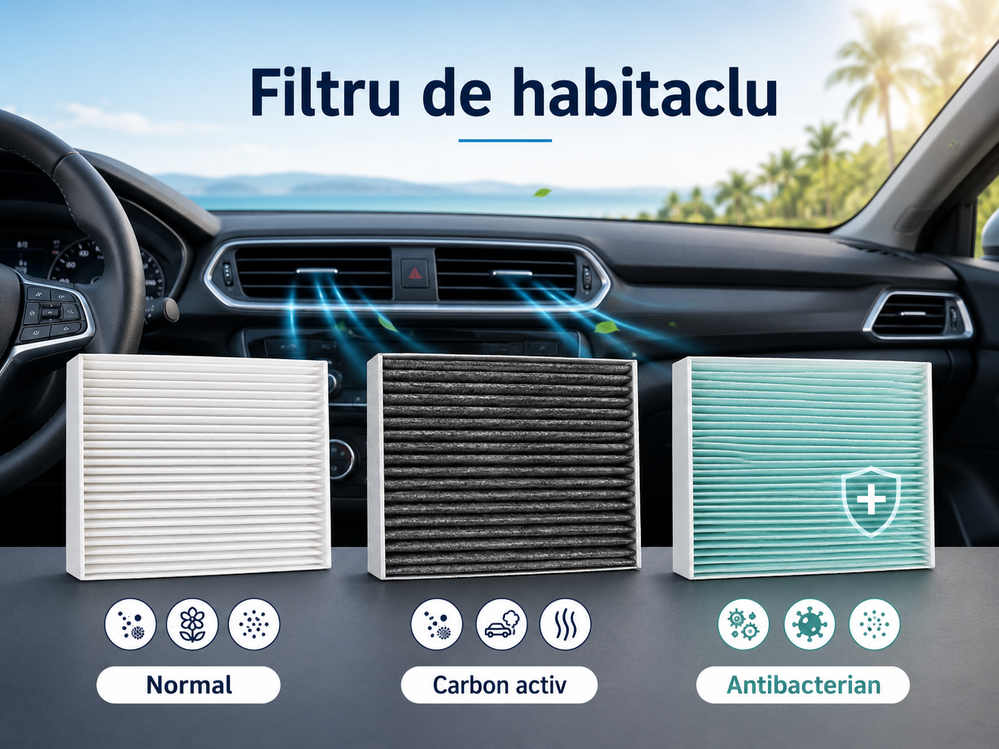 Filtrul de habitaclu: normal, carbon activ sau antibacterian? Când se schimbă și de ce contează vara
