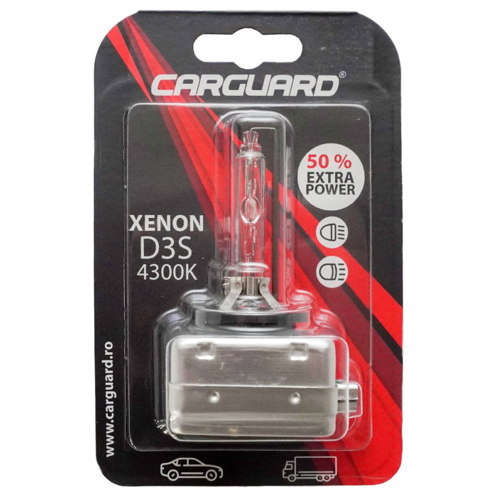 Bec Xenon Auto CARGUARD D3S 4300K, 35W, +50% Lumina, 3100 Lumeni, Soclu PK32d-5, Alb Natural (OEM) [3]