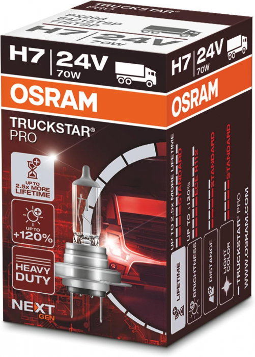 Bec Camion 24V H7 70 W TRUCKSTAR PRO +120% NextGen, Osram [1]
