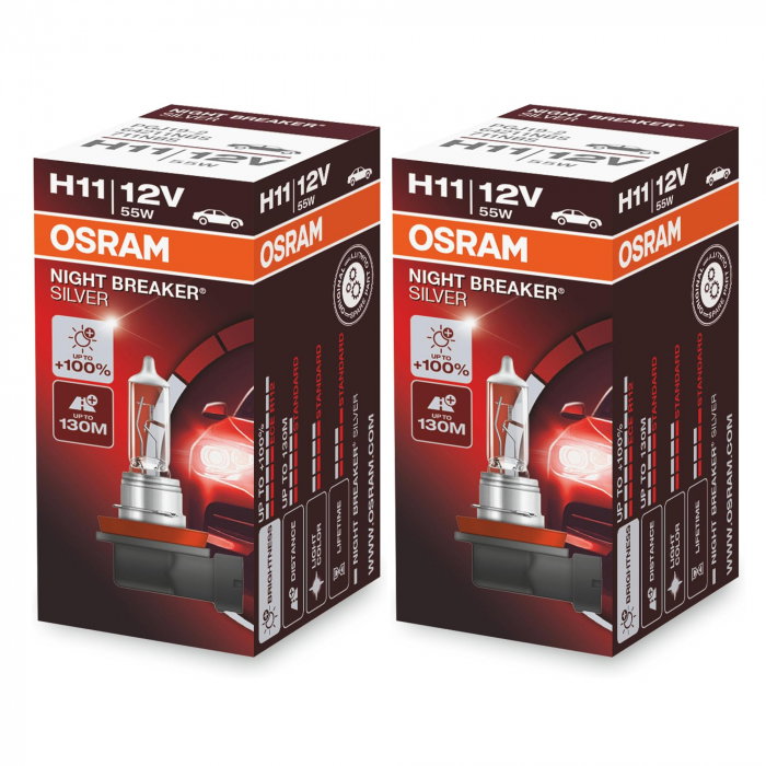 Pachet 2 becuri halogen H11 12V Osram Night Breaker Silver +100% [1]