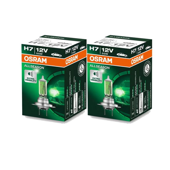 Set 2 bucăți Bec Halogen H7 Osram All Season - +30% Lumină, Tentă Galbenă (Anti-Ceață) - 12V 55W [1]