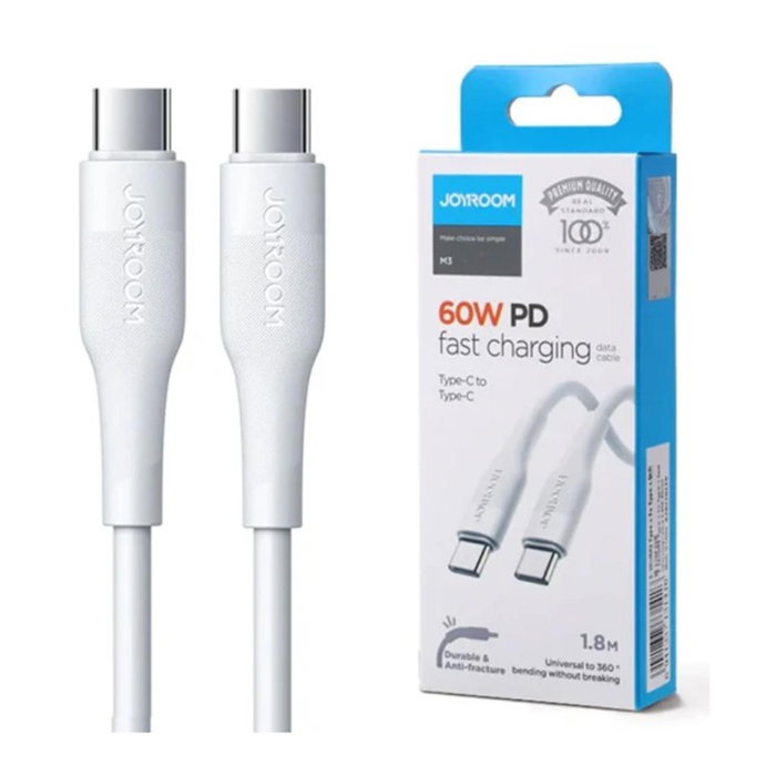 Cablu Date si Incarcare Rapida Joyroom M3, USB-C la USB-C, 60W Power Delivery, QC 3.0, 3A, Lungime 1.2m, Transfer Date 480Mbps, Alb, Compatibil Samsung, Huawei, MacBook [1]
