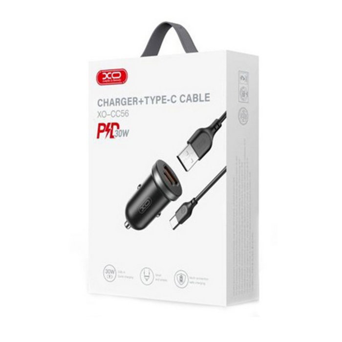 Incarcator Auto Rapid XO CC56, 30W, Dual Port USB + Type-C, PD & QC 3.0, Cablu Type-C Inclus, 12V/24V, Negru [1]
