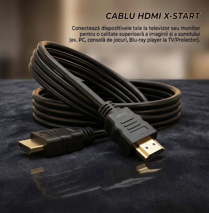 Cablu HDMI High Speed X-Start 4K Ultra HD, 1.5 Metri, Model HD004, Rezolutie 2160P / 60Hz, Conectori Tata-Tata, PVC si Aliaj [3]