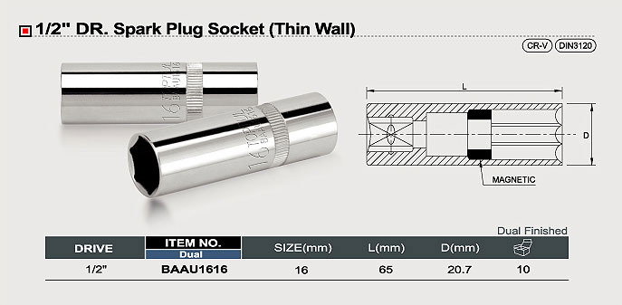 Capat cheie tubulara bujii 1/2, 16mm, perete subtire [2]