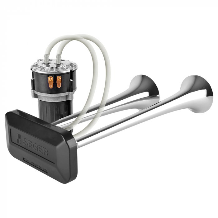 Claxon cromat cu 2 goarne, melodic, pentru camion, 24V, 1A [2]