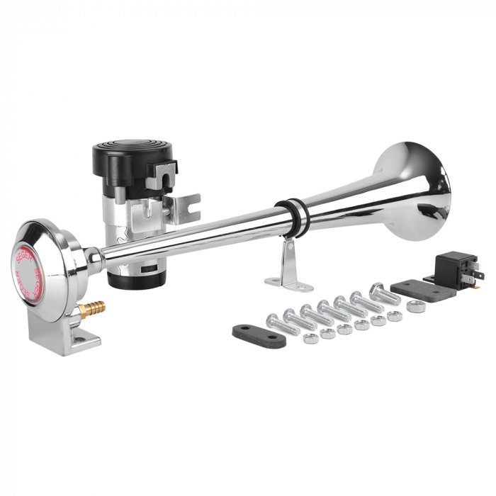Claxon cromat cu compresor si 1 goarna, pentru camion, 24V, 1A [2]