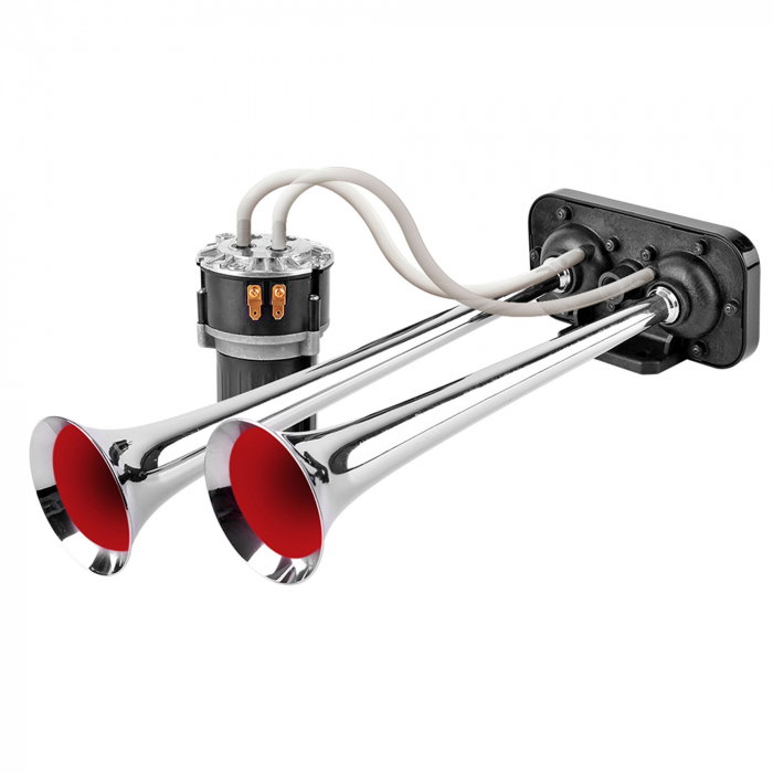 Claxon cromat cu 2 goarne, melodic, pentru camion, 24V, 1A [1]