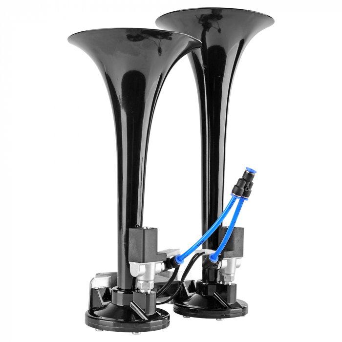 Claxon cu 2 goarne negru metalic, pentru camion, melodic, 24V, 1A [3]