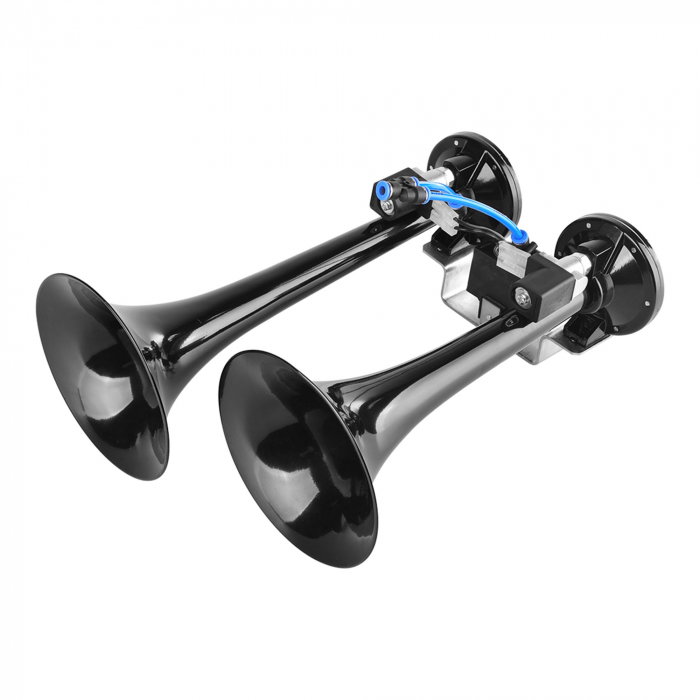Claxon cu 2 goarne negru metalic, pentru camion, melodic, 24V, 1A [1]