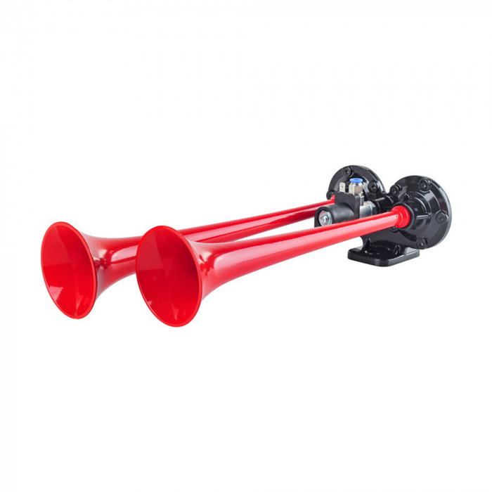 Claxon rosu cu 2 goarne, pentru camion, 24V, 1A [1]