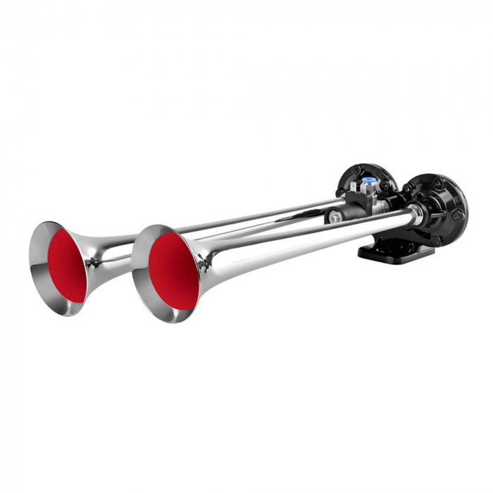 Claxon cromat cu 2 goarne, pentru camion, 24V, 1A [1]