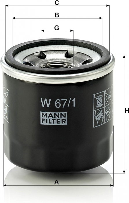 Filtru ulei Mann W 67/1 pentru Kia, Mazda, Nissan, Subaru [2]