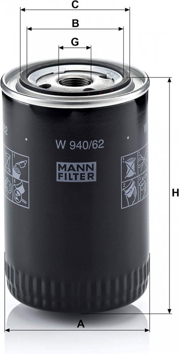 Filtru ulei Mann W 940/62 pentru Iveco, Citroen, Fiat, Peugeot [2]