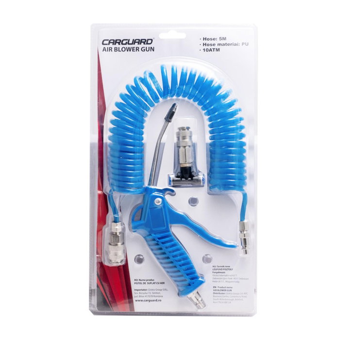 Kit Pistol Pneumatic Suflat Aer Carguard, Furtun Spiralat 5m (PU), Cupla Rapida "T", Presiune 10 ATM, Ideal Cabina Camion / Atelier [2]