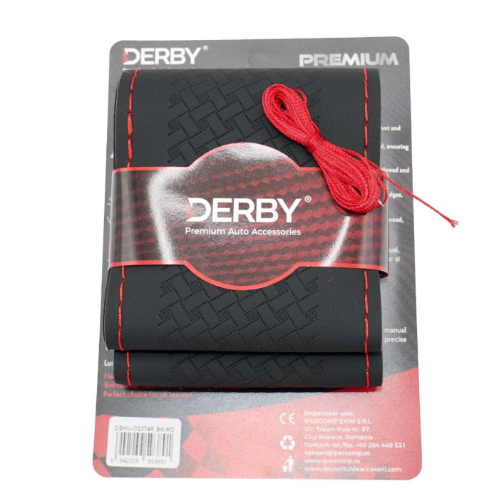 Husa volan neagra cu ac si ata 110 gr, cusatura rosie DERBY [1]