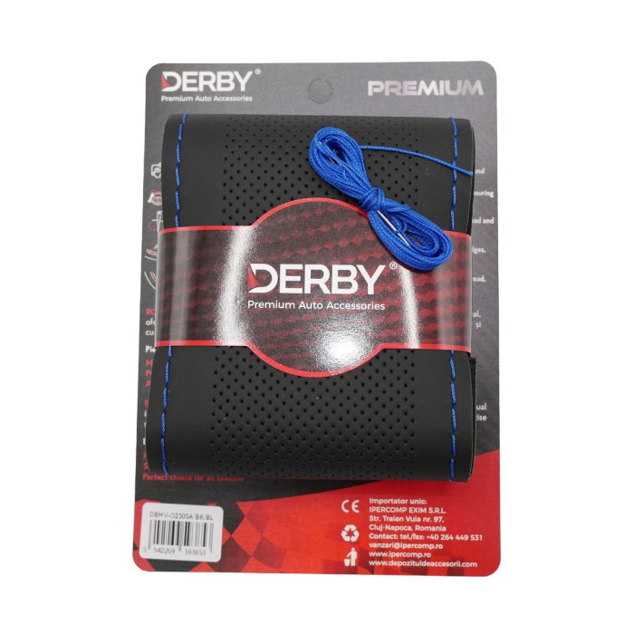 Husa volan neagra cu ac si ata 160 gr, cusatura albastra DERBY [1]