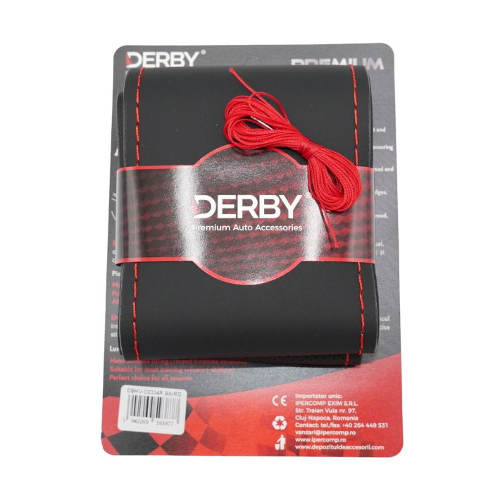 Husa volan neagra cu ac si ata 160 gr, cusatura rosie DERBY [1]
