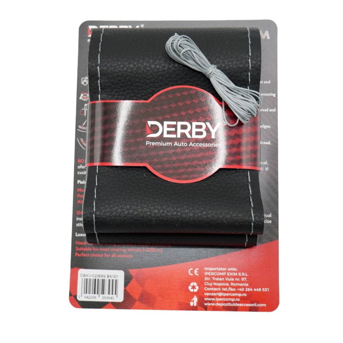 Husa volan neagra cu ac si ata 80 g, cusatura gri DERBY [1]