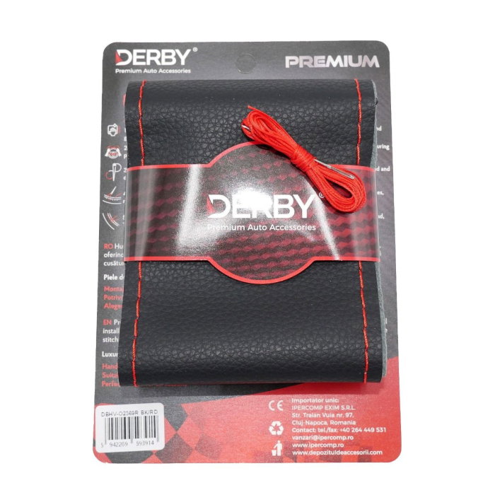 Husa volan neagra cu ac si ata 80 g, cusatura rosie DERBY [1]
