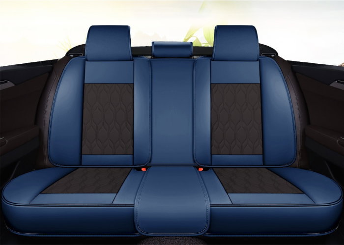 Huse auto premium 5 locuri Carguard Deluxe piele ecologica perforata - albastru inchis - negru [3]