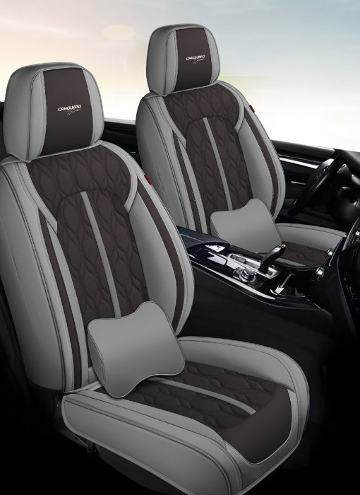 Huse auto premium 5 locuri Carguard Deluxe piele ecologica perforata - gri - negru [3]