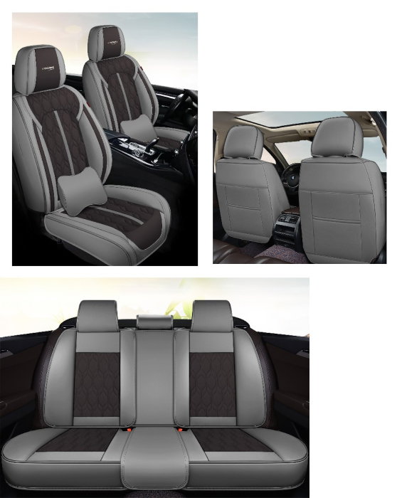 Huse auto premium 5 locuri Carguard Deluxe piele ecologica perforata - gri - negru [2]