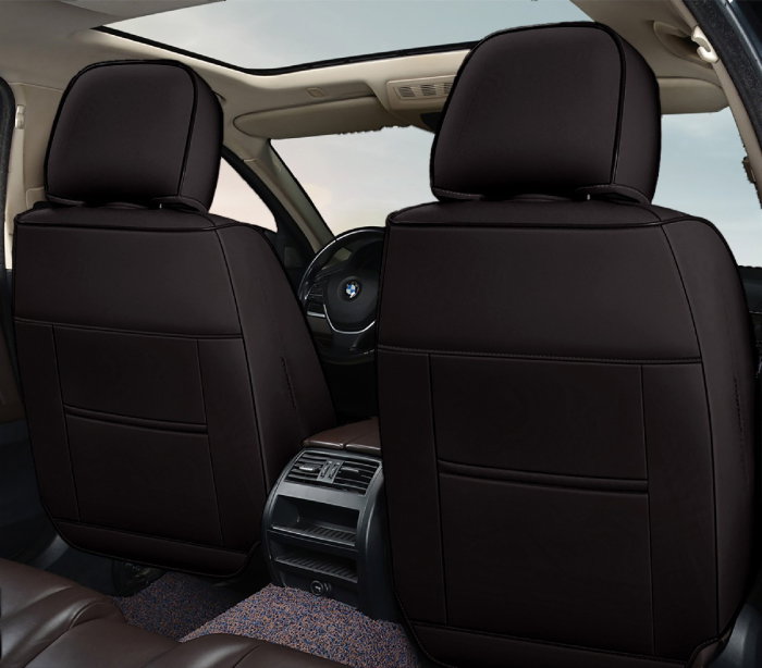 Huse auto premium 5 locuri Carguard Deluxe piele ecologica perforata - negru - crem [4]