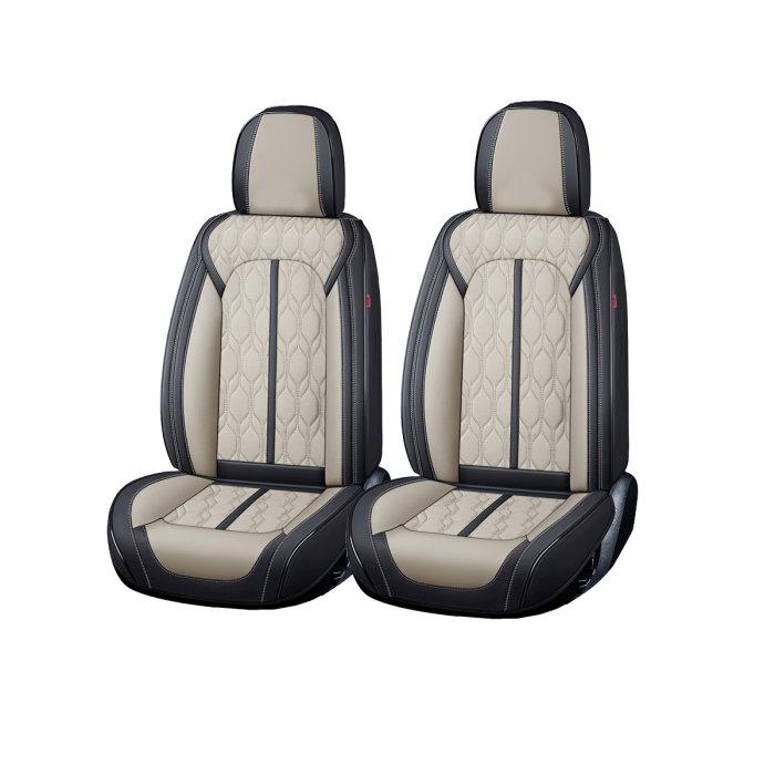 Huse auto premium 5 locuri Carguard Deluxe piele ecologica perforata - negru - crem [1]