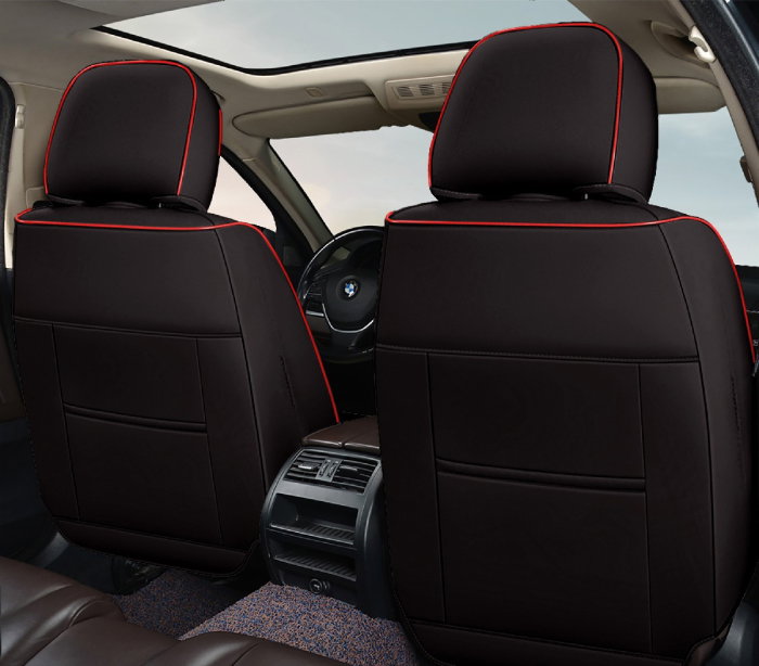 Huse auto premium 5 locuri Carguard Deluxe piele ecologica perforata - negru - rosu [4]