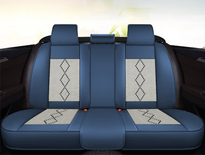 Huse auto premium 5 locuri Carguard Deluxe piele ecologica perforata si textil - albastru - alb [5]