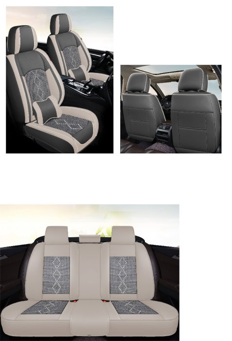 Huse auto premium 5 locuri Carguard Deluxe piele ecologica perforata si textil - gri deschis - gri inchis [3]