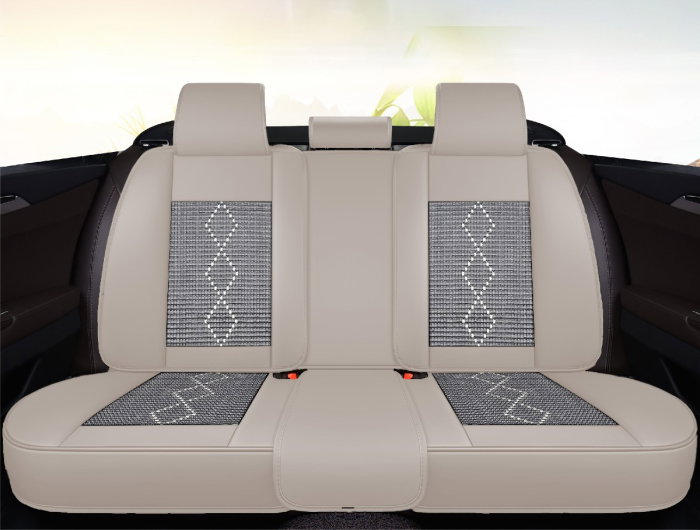 Huse auto premium 5 locuri Carguard Deluxe piele ecologica perforata si textil - gri deschis - gri inchis [5]