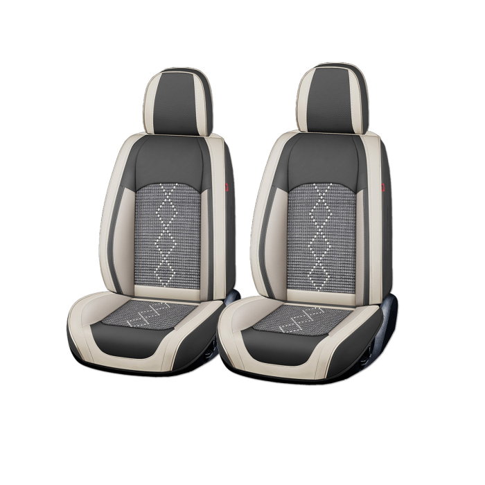 Huse auto premium 5 locuri Carguard Deluxe piele ecologica perforata si textil - gri deschis - gri inchis [1]