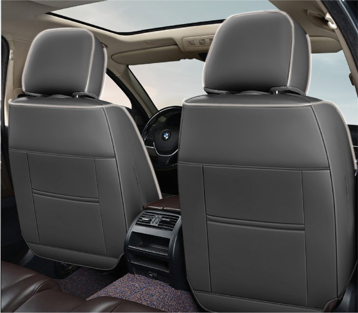Huse auto premium 5 locuri Carguard Deluxe piele ecologica perforata si textil - gri deschis - gri inchis [4]
