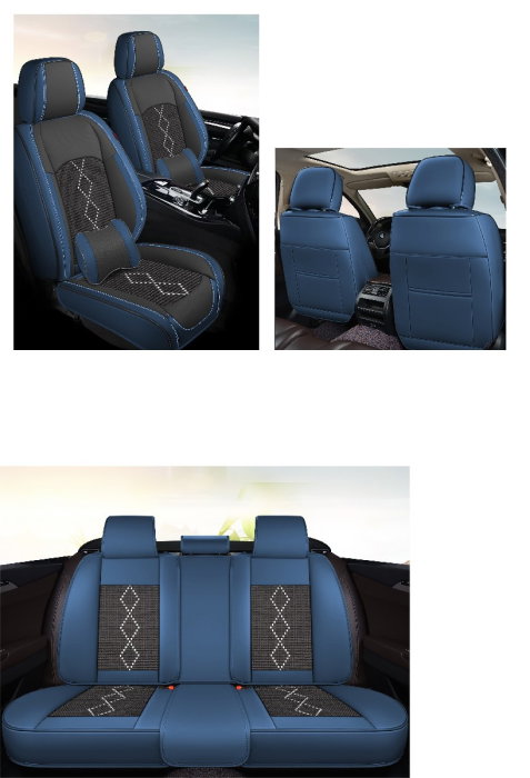 Huse auto premium 5 locuri Carguard Deluxe piele ecologica perforata si textil - negru - albastru inchis [3]