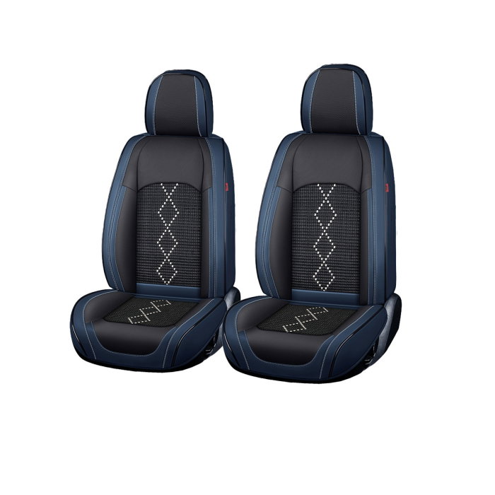 Huse auto premium 5 locuri Carguard Deluxe piele ecologica perforata si textil - negru - albastru inchis [1]