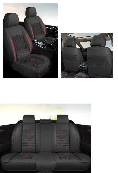 Huse auto premium 5 locuri Carguard Deluxe piele ecologica perforata si textil - negru - rosu inchis [5]