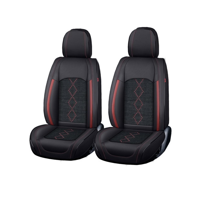 Huse auto premium 5 locuri Carguard Deluxe piele ecologica perforata si textil - negru - rosu inchis [1]