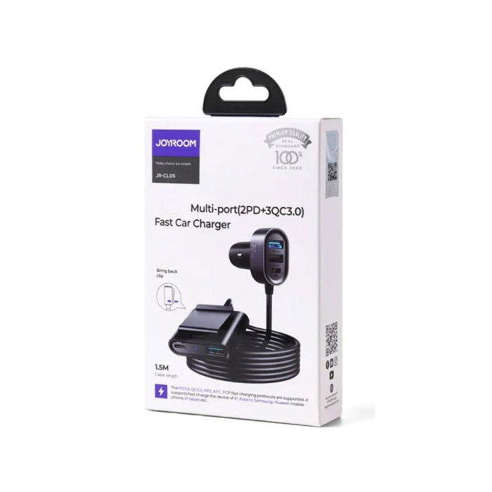 Încărcător Auto Joyroom JR-CL05 (78W), 5 Porturi (2x USB-C PD, 3x USB-A QC 3.0) + Cablu, Negru [1]