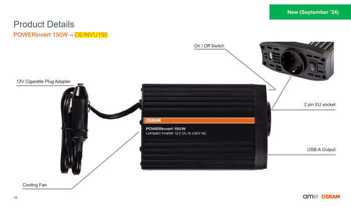 Invertor Osram POWERinvert Modified Sine Wave Inverter 12V DC 150W [3]
