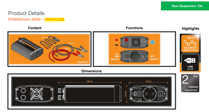 Invertor Osram POWERinvert Modified Sine Wave Inverter 12V DC 300W [4]