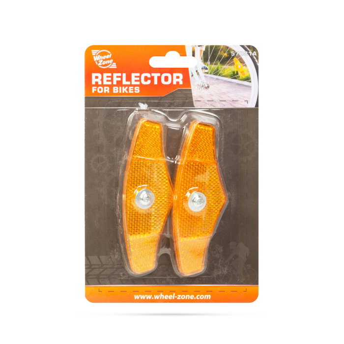 Set 2 Catadioptri / Ochi de Pisica pentru Spite Bicicleta, Wheel Zone, 110x35 mm, Fixare cu Surub, Portocaliu, Vizibilitate Laterala [1]