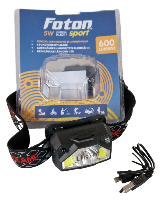 Lanterna frontala reincarcabila cu senzor Foton Sport HL8211 5W+3W+Rosu 600 lumeni [2]