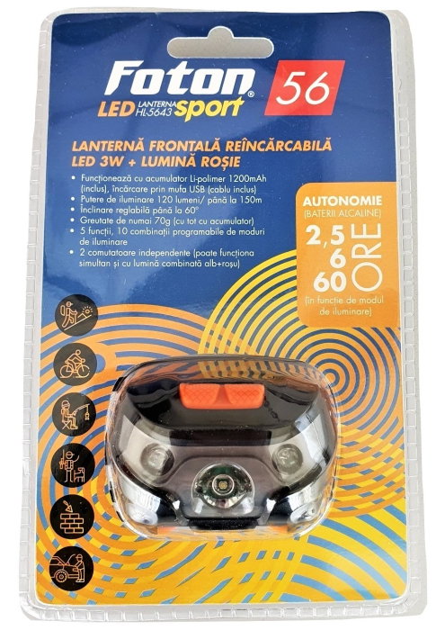 Lanterna frontala reincarcabila Foton Sport HL5643 3W+Rosu 120 lumeni [1]