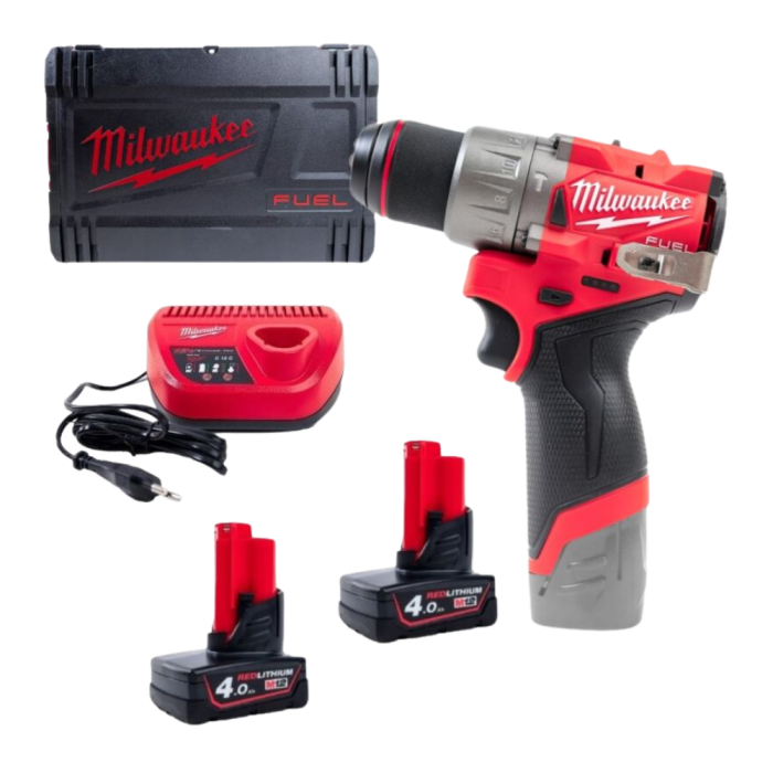 Masina de gaurit/insurubat Milwaukee M12FPD2-402X, cu percutie M12 FUELtm subcompacta, 2 x acumulator M12 B4, 1 x incarcator C12 C, 1 x cutie HD [1]
