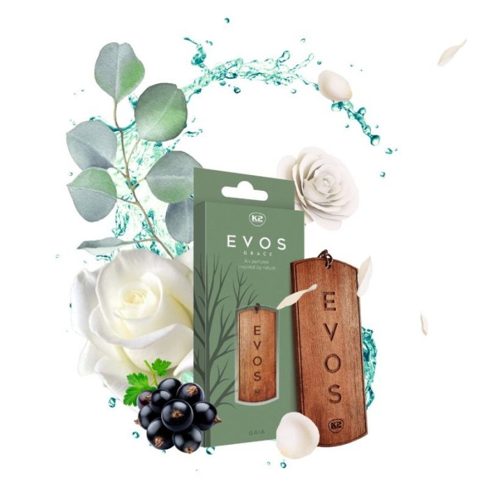 Odorizant Auto din Lemn Masiv K2 EVOS GRACE GAIA, Parfum Floral-Chypre (Coacăze Negre, Trandafir, Paciuli), Pandantiv Elegant [2]